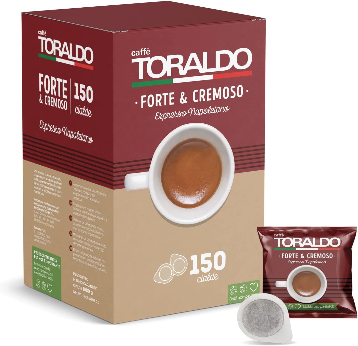 CAFFÈ TORALDO Pads Miscela Forte e Cremoso 150 E.S.E Pads